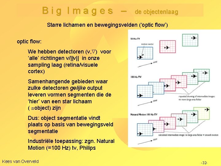 Big Images – de objectenlaag Starre lichamen en bewegingsvelden (‘optic flow’) optic flow: We