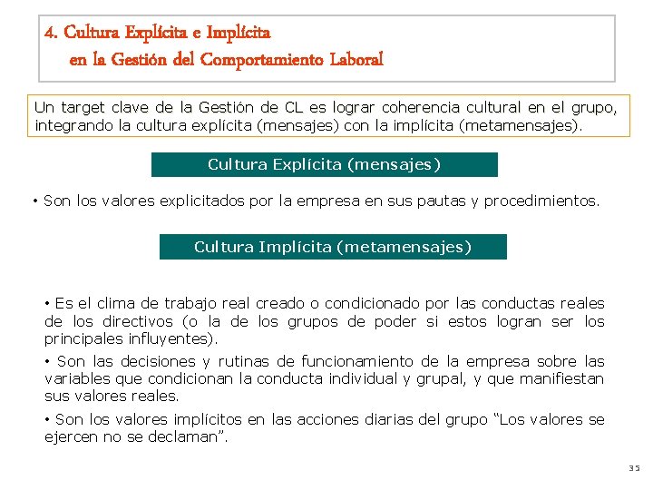 4. Cultura Explícita e Implícita en la Gestión del Comportamiento Laboral Un target clave