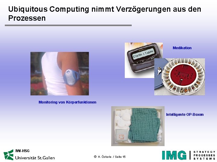 Ubiquitous Computing nimmt Verzögerungen aus den Prozessen Medikation Monitoring von Körperfunktionen Intelligente OP-Boxen IWI-HSG