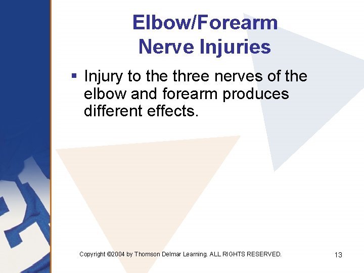 Elbow/Forearm Nerve Injuries § Injury to the three nerves of the elbow and forearm