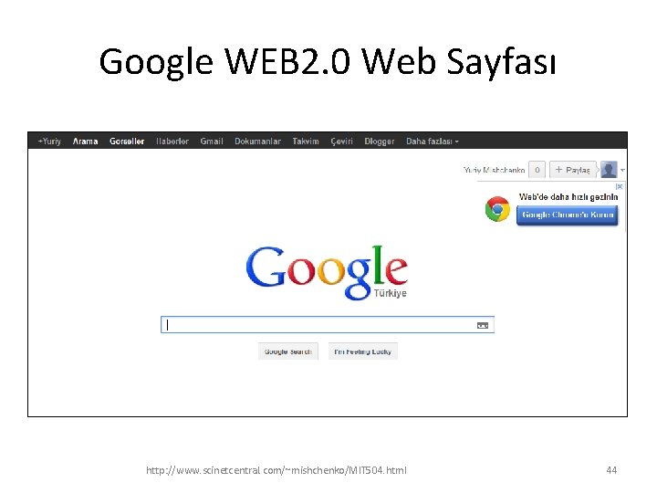 Google WEB 2. 0 Web Sayfası http: //www. scinetcentral. com/~mishchenko/MIT 504. html 44 