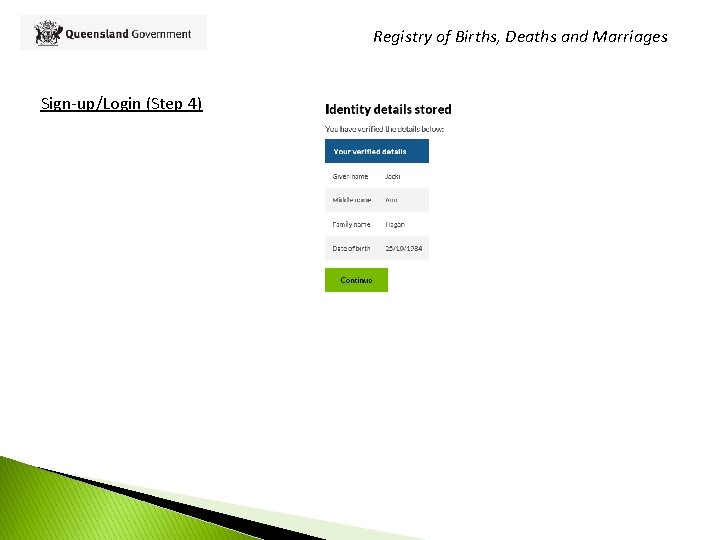 Registry of Births, Deaths and Marriages Sign-up/Login (Step 4) 