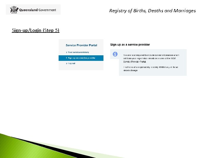 Registry of Births, Deaths and Marriages Sign-up/Login (Step 5) 