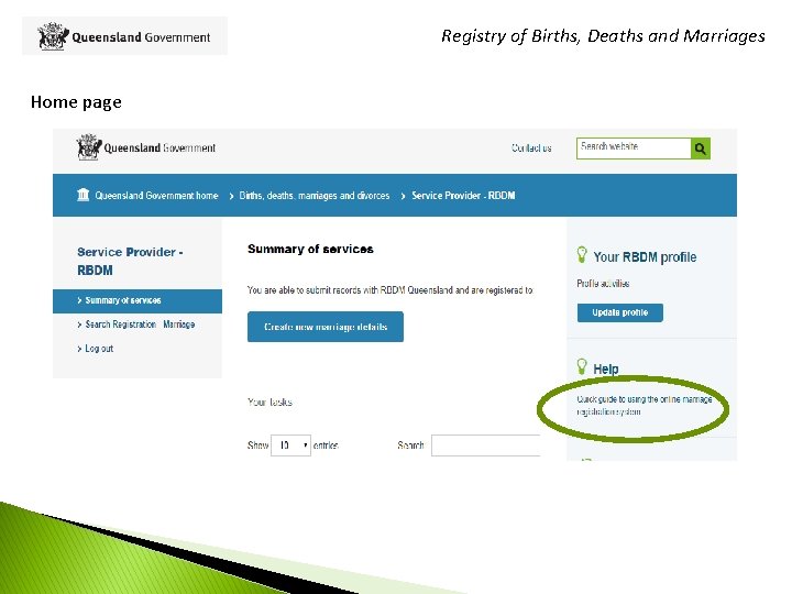 Registry of Births, Deaths and Marriages Home page 