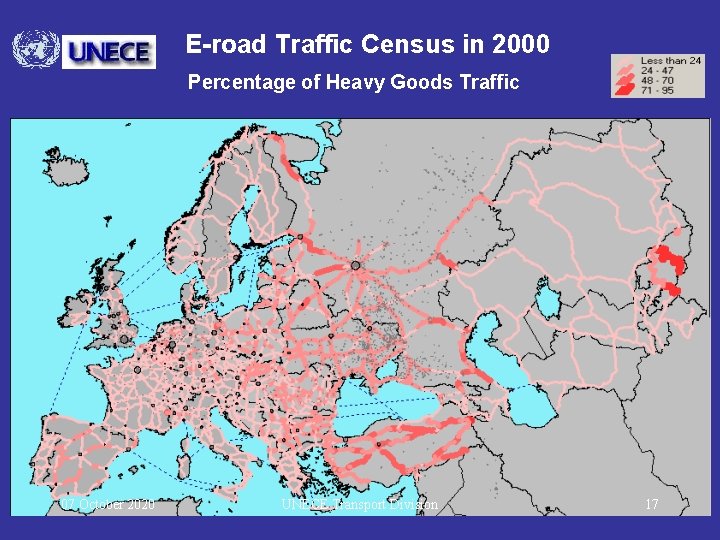 E-road Traffic Census in 2000 Percentage of Heavy Goods Traffic 07 October 2020 UNECE