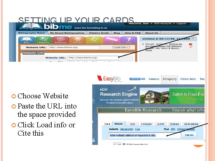 SETTING UP YOUR CARDS Choose Website Paste the URL into the space provided Click
