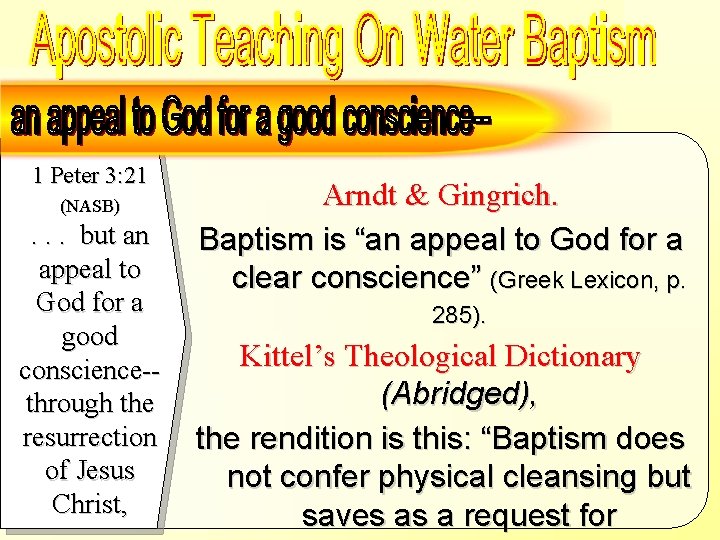 an “appeal” to God for a good conscience – Defined – Arndt & Gingrich
