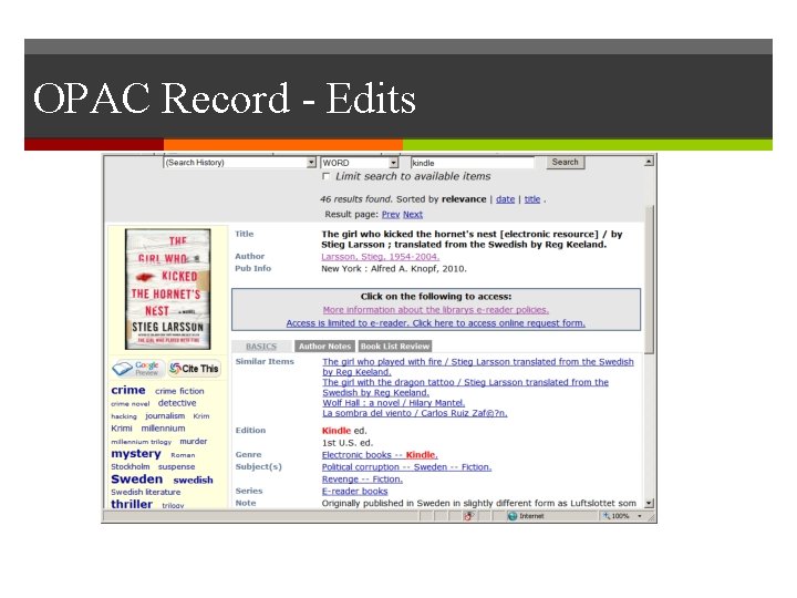 OPAC Record - Edits 