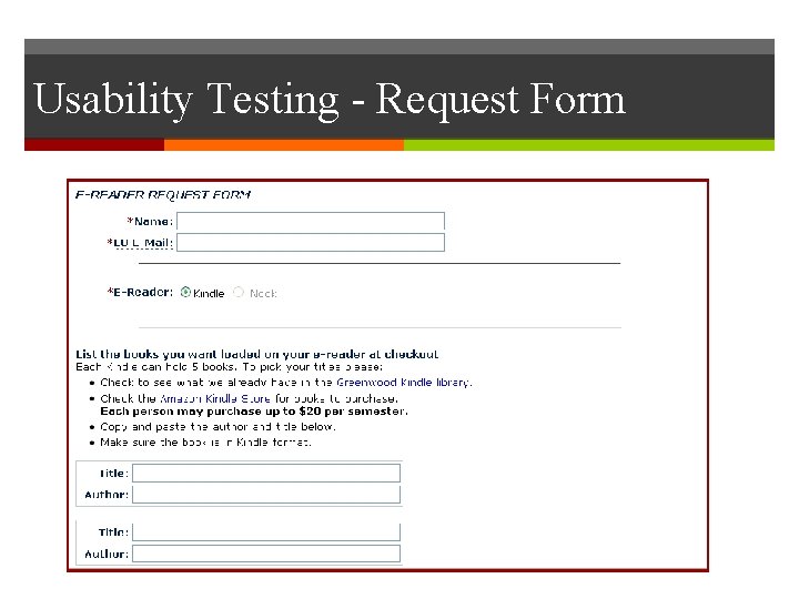 Usability Testing - Request Form 