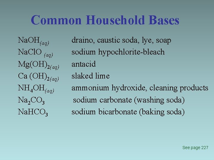 Common Household Bases Na. OH(aq) Na. Cl. O (aq) Mg(OH)2(aq) Ca (OH)2(aq) NH 4
