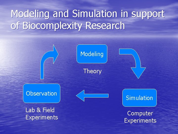 Modeling and Simulation in support of Biocomplexity Research Modeling Theory Observation Lab & Field