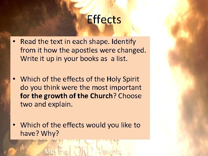 Effects • Read the text in each shape. Identify from it how the apostles Effects • Read the text in each shape. Identify from it how the apostles