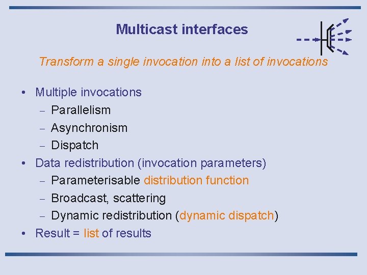 Multicast interfaces Transform a single invocation into a list of invocations • Multiple invocations