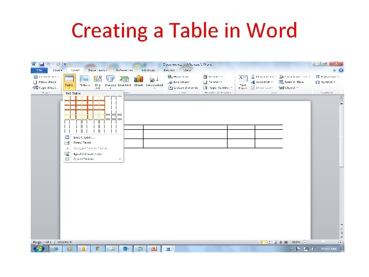 Creating a Table in Word 