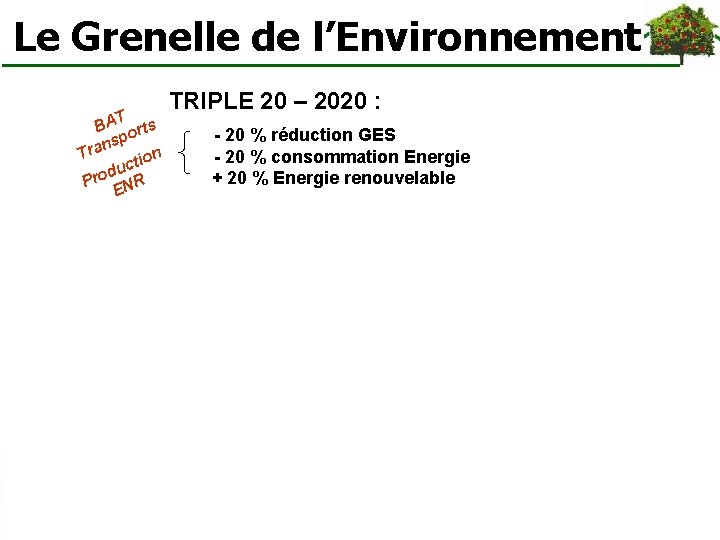 Le Grenelle de l’Environnement TRIPLE 20 – 2020 : T BA orts - 20