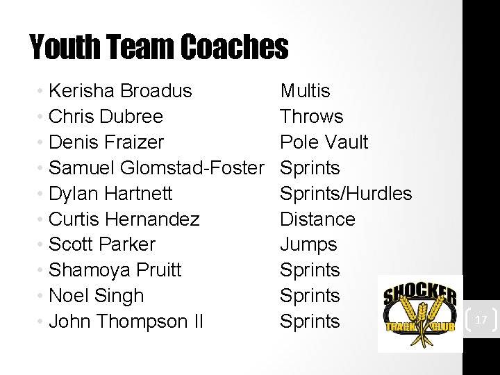 Youth Team Coaches • Kerisha Broadus • Chris Dubree • Denis Fraizer • Samuel