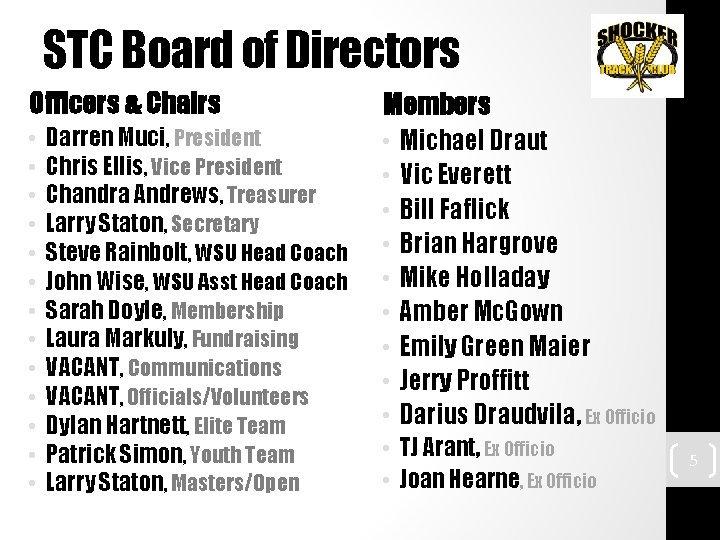 STC Board of Directors Officers & Chairs • • • • Darren Muci, President