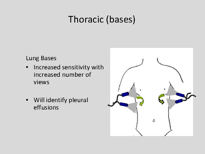 Thoracic (bases) Lung Bases • Increased sensitivity with increased number of views • Will