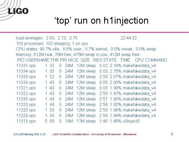 ‘top’ run on h 1 injection load averages: 2. 59, 2. 73, 2. 75