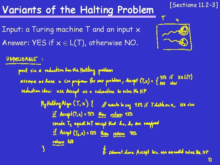 Variants of the Halting Problem Input: a Turing machine T and an input x