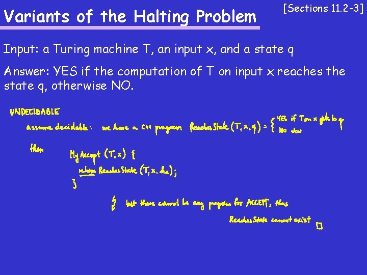 Variants of the Halting Problem [Sections 11. 2 -3] Input: a Turing machine T,