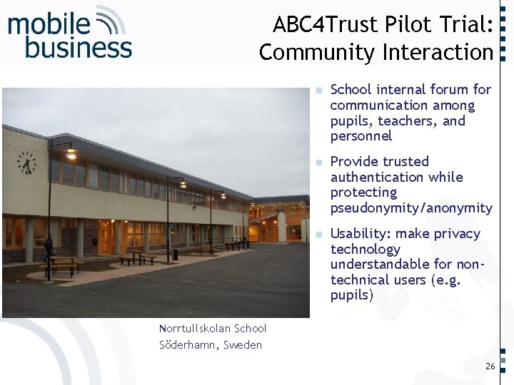 …… ABC 4 Trust Pilot Trial: Community Interaction School internal forum for communication among