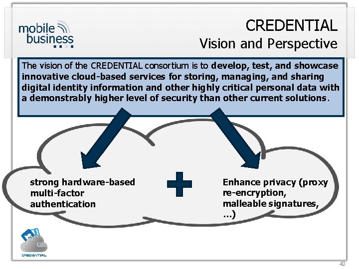 CREDENTIAL Vision and Perspective The vision of the CREDENTIAL consortium is to develop, test,