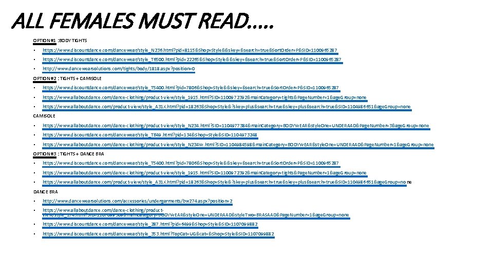 ALL FEMALES MUST READ. . . OPTION #1 : BODY TIGHTS • https: //www.