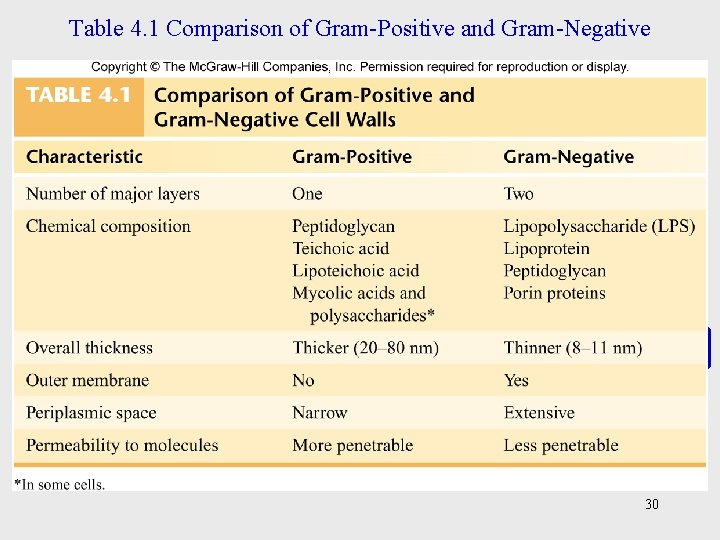 Table 4. 1 Comparison of Gram-Positive and Gram-Negative 30 