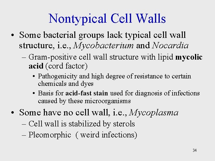 Nontypical Cell Walls • Some bacterial groups lack typical cell wall structure, i. e.