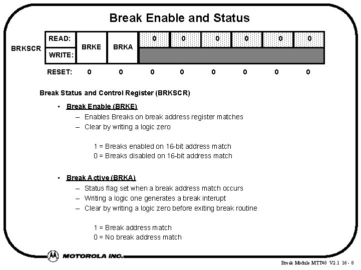 Break Enable and Status READ: BRKSCR BRKE BRKA 0 0 0 0 0 WRITE: