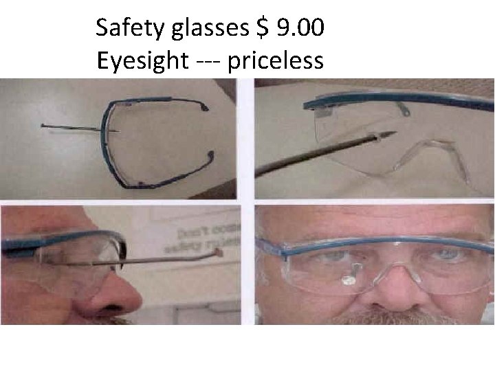 Safety glasses $ 9. 00 Eyesight --- priceless 