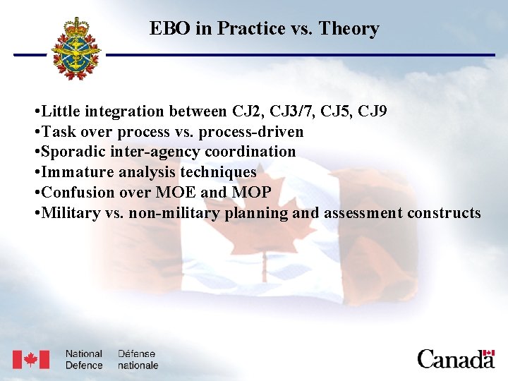 USJFCOM/J 9/JPP/MNE Unclassified EBO in Practice vs. Theory • Little integration between CJ 2,