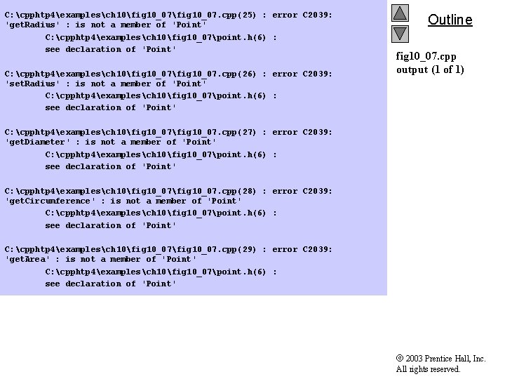 C: cpphtp 4examplesch 10fig 10_07. cpp(25) : error C 2039: 'get. Radius' : is