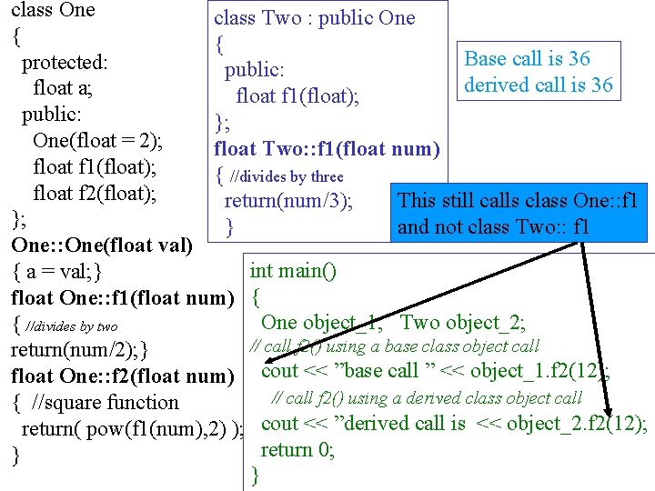 class One class Two : public One { { Base call is 36 protected: