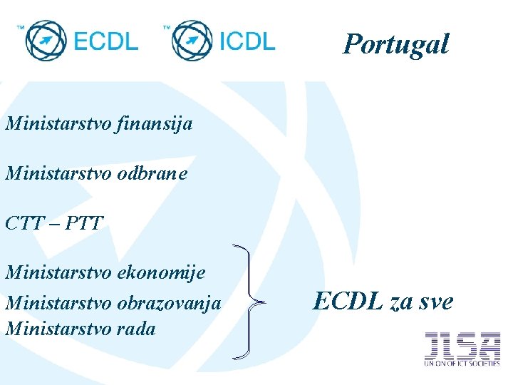 Portugal Ministarstvo finansija Ministarstvo odbrane CTT – PTT Ministarstvo ekonomije Ministarstvo obrazovanja Ministarstvo rada