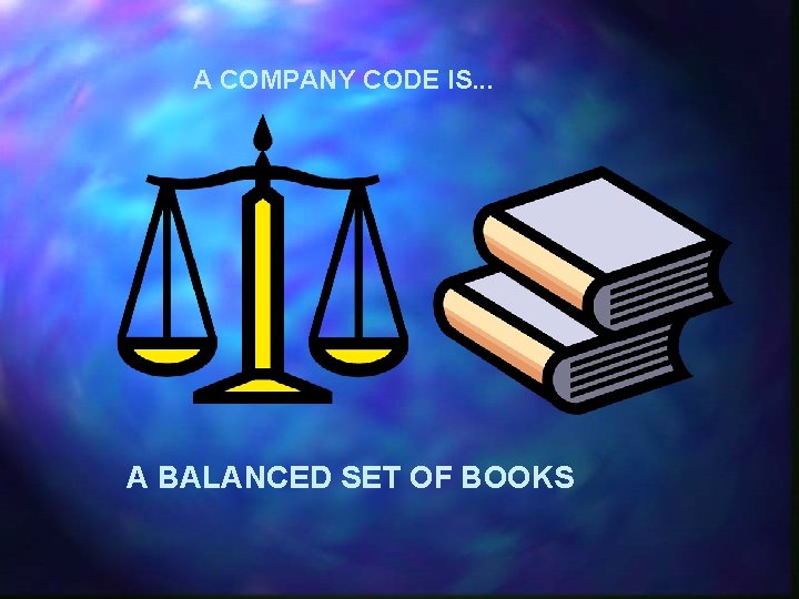 A COMPANY CODE IS. . . A BALANCED SET OF BOOKS 