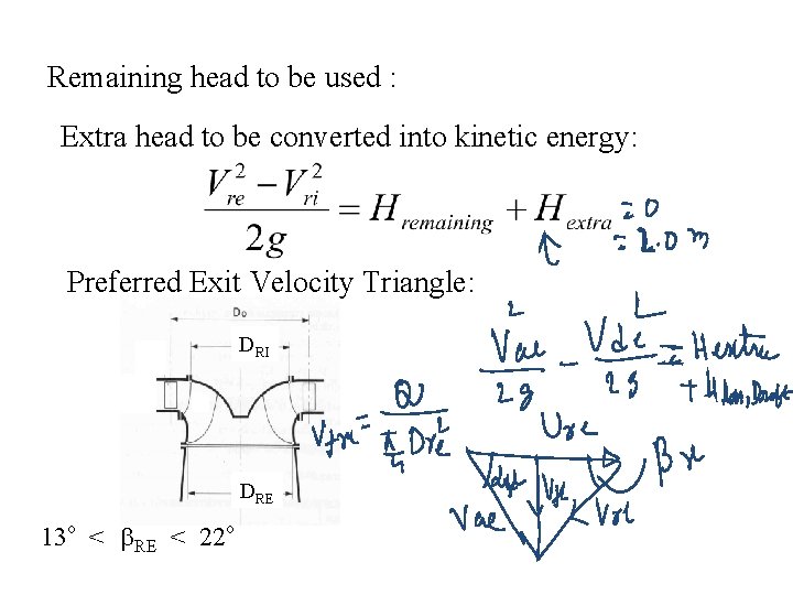 Remaining head to be used : Extra head to be converted into kinetic energy: