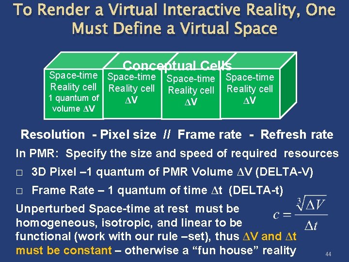 To Render a Virtual Interactive Reality, One Must Define a Virtual Space Conceptual Cells