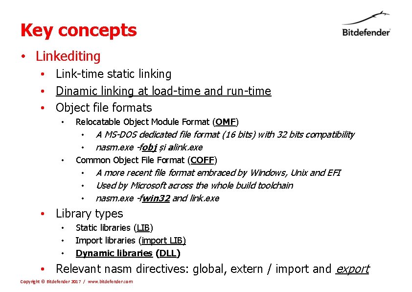 Key concepts • Linkediting • Link-time static linking • Dinamic linking at load-time and
