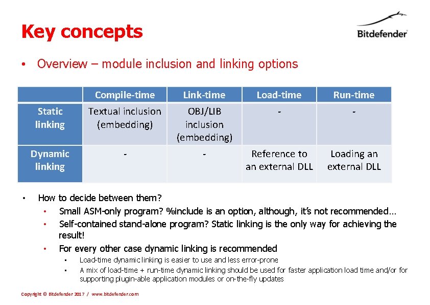 Key concepts • Overview – module inclusion and linking options • Compile-time Link-time Load-time