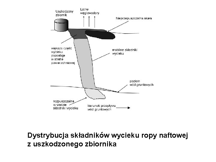 Dystrybucja składników wycieku ropy naftowej z uszkodzonego zbiornika 