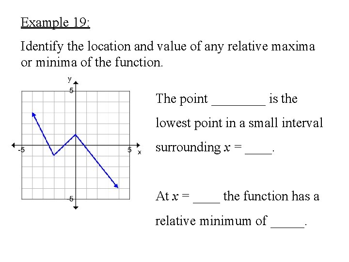 Example 19: Identify the location and value of any relative maxima or minima of