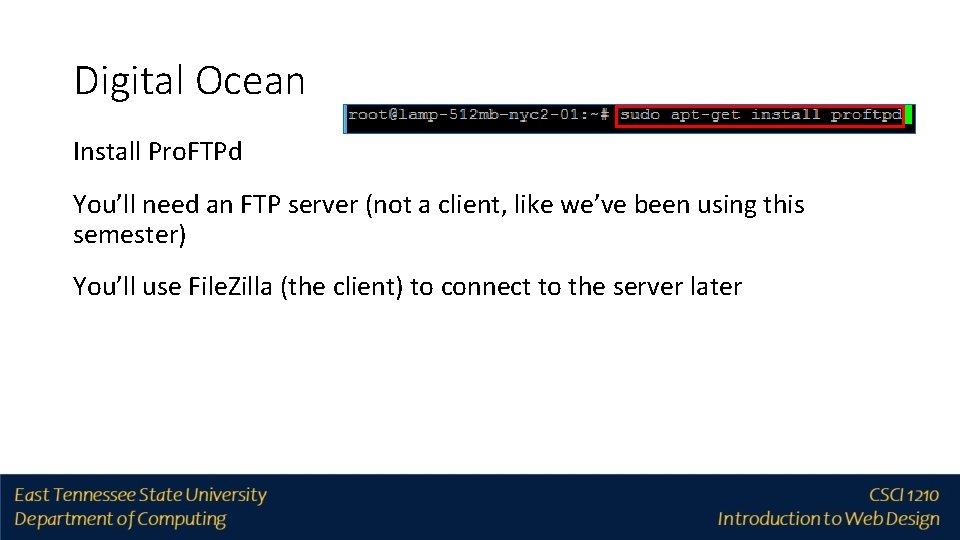 Digital Ocean Install Pro. FTPd You’ll need an FTP server (not a client, like