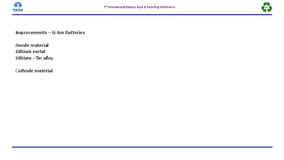 7 th International Battery Expo & Recycling Conference Improvements – Li-Ion Batteries Anode material