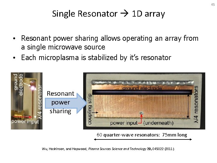45 Single Resonator 1 D array • Resonant power sharing allows operating an array