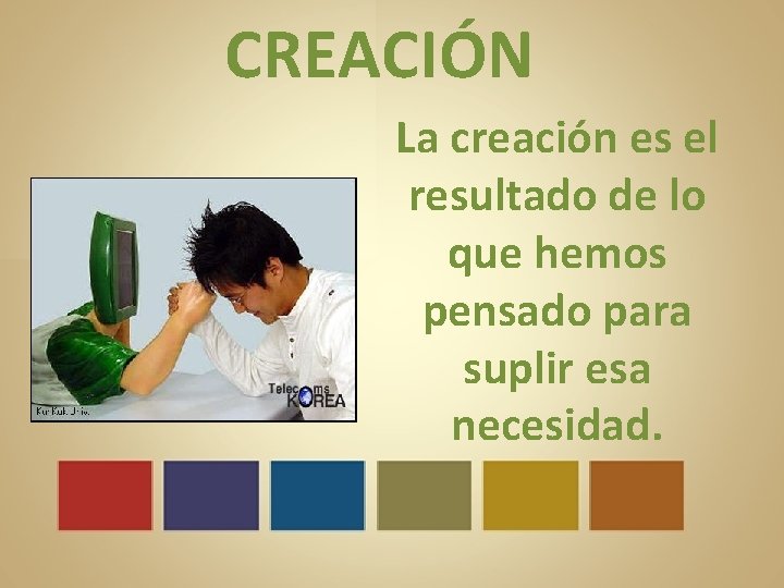 CREACIÓN La creación es el resultado de lo que hemos pensado para suplir esa