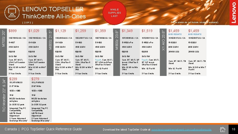 LENOVO TOPSELLER Think. Centre All-in-Ones WHILE SUPPLIES LAST Prices shown do not include rebate