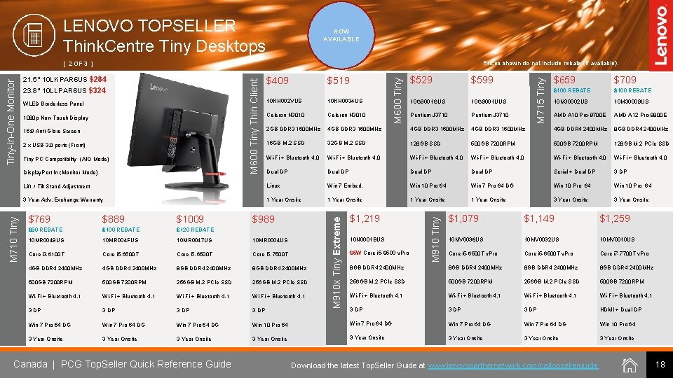 LENOVO TOPSELLER Think. Centre Tiny Desktops NOW AVAILABLE Prices shown do not include rebate