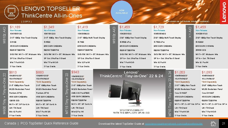 LENOVO TOPSELLER Think. Centre All-in-Ones NOW AVAILABLE Prices shown do not include rebate (if